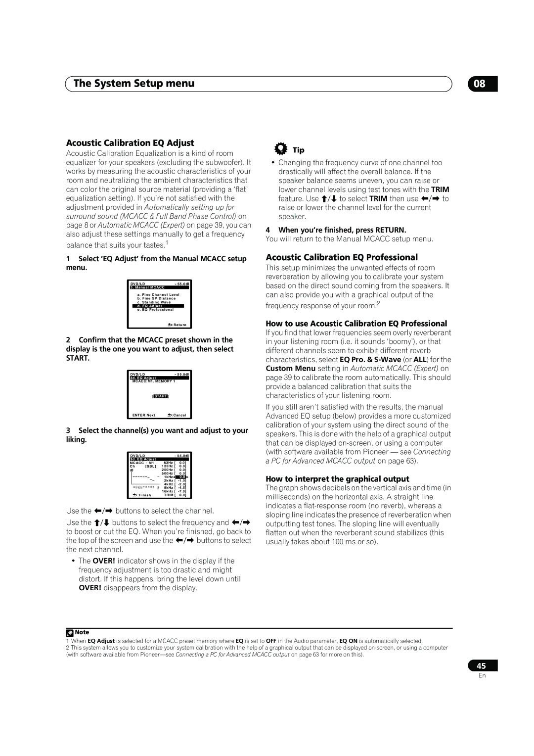 Pioneer VSX-LX60 operating instructions Acoustic Calibration EQ Adjust, Acoustic Calibration EQ Professional, Start 