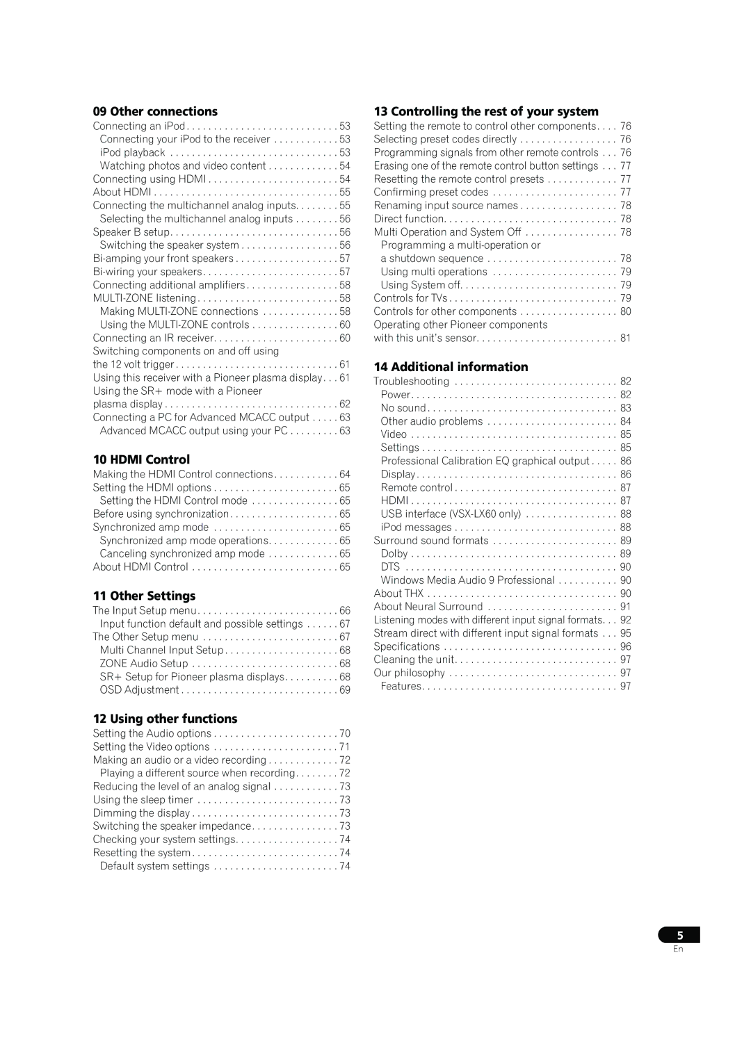 Pioneer VSX-LX60 Other connections, Hdmi Control, Other Settings, Controlling the rest of your system 