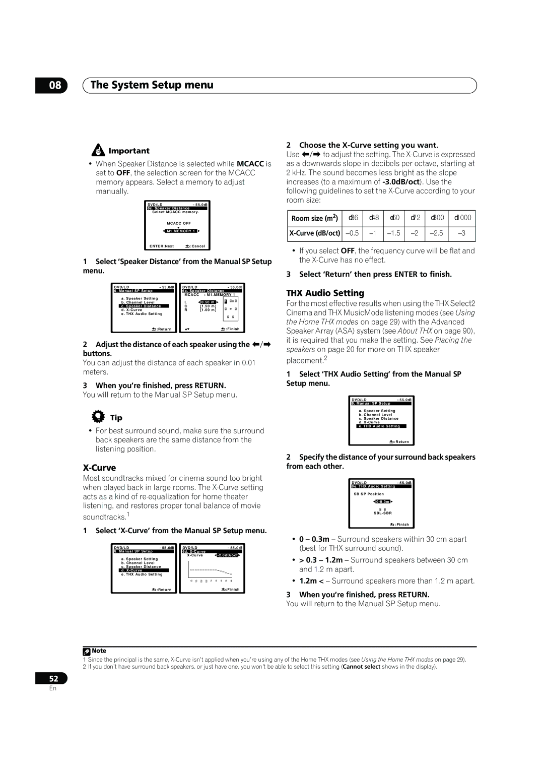 Pioneer VSX-LX60 operating instructions Curve, THX Audio Setting 