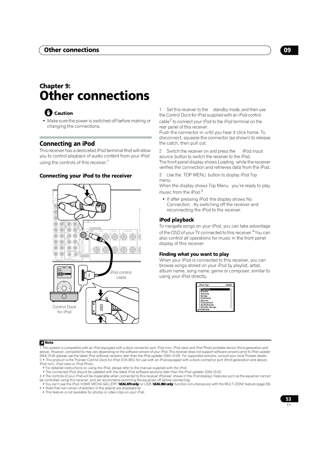 Pioneer VSX-LX60 Other connections Chapter, Connecting an iPod, Connecting your iPod to the receiver, IPod playback 