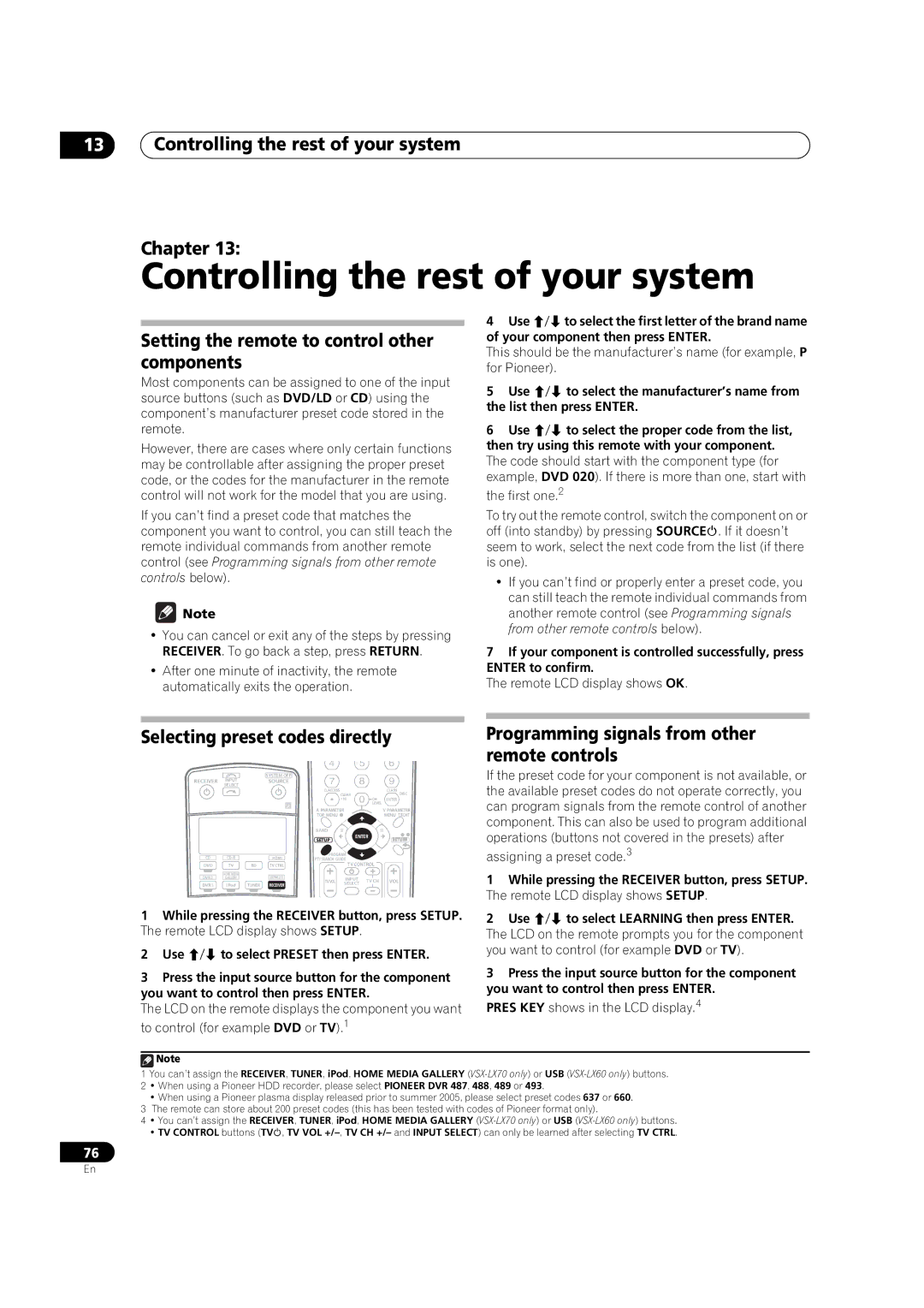 Pioneer VSX-LX60 Controlling the rest of your system Chapter, Setting the remote to control other components 