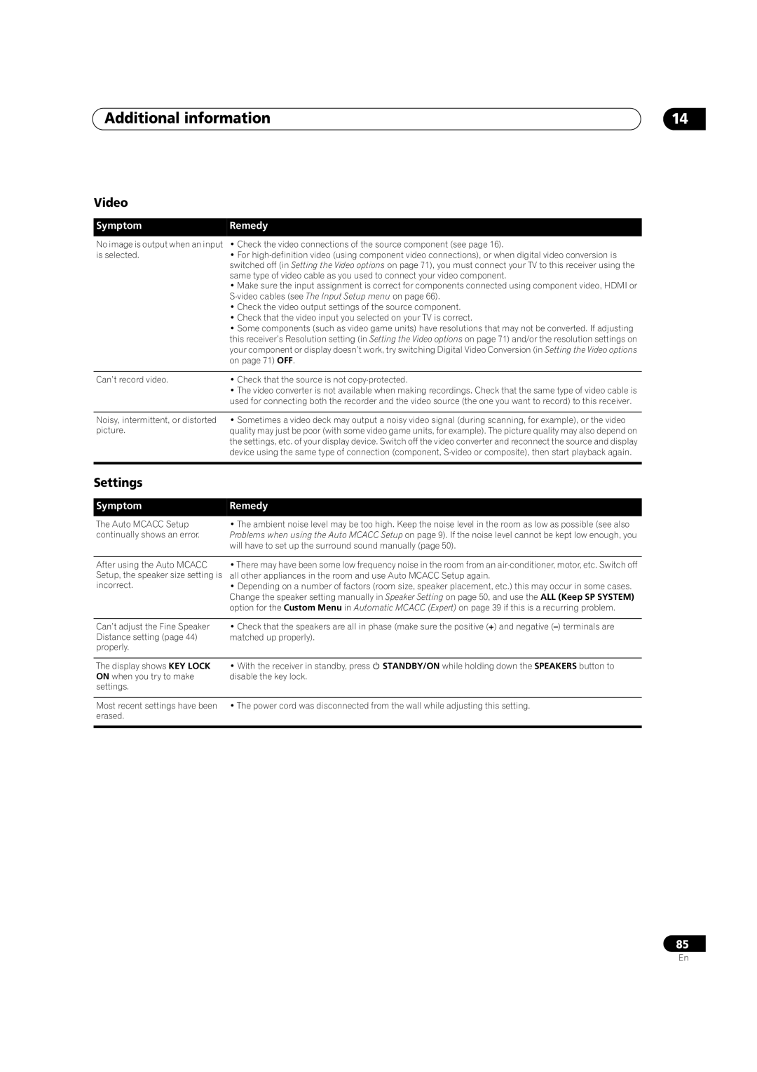 Pioneer VSX-LX60 operating instructions Video, Settings 