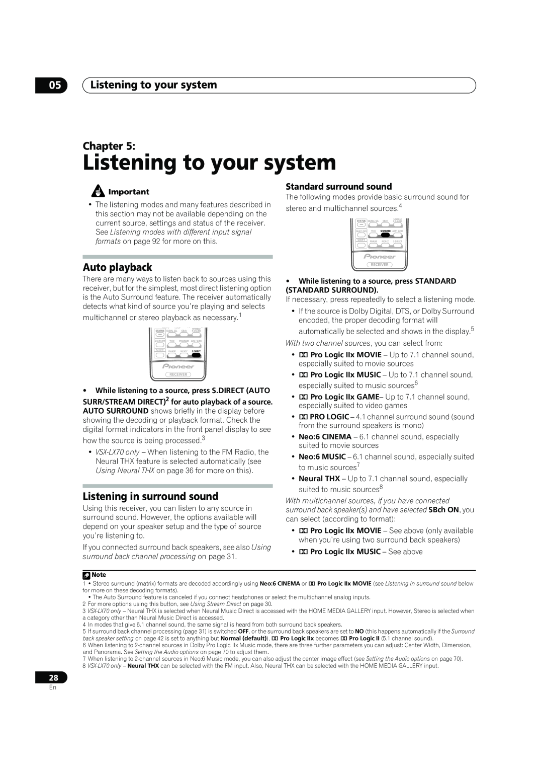 Pioneer VSX-LX60 operating instructions 05Listening to your system Chapter, Auto playback, Listening in surround sound 