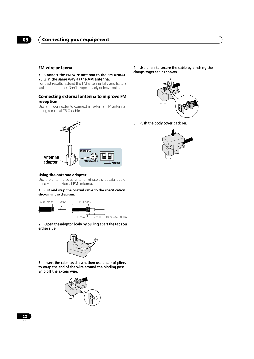 Pioneer VSX-LX70 manual FM wire antenna, Connecting external antenna to improve FM reception, Antenna Adapter 