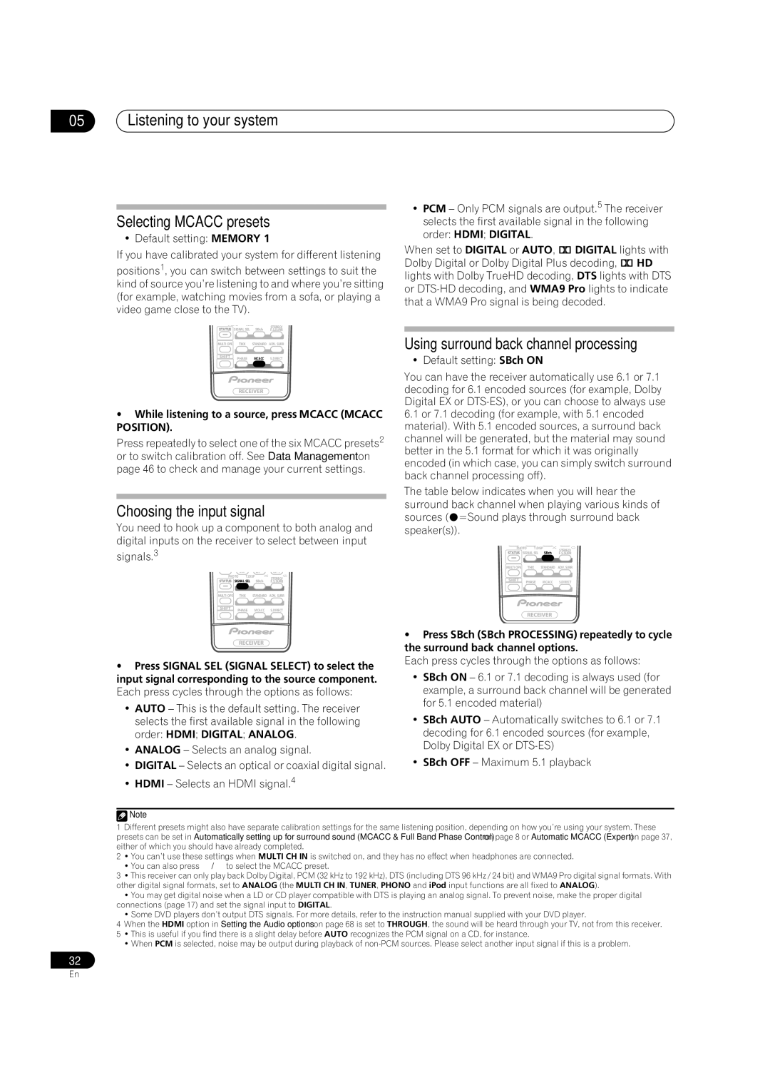 Pioneer VSX-LX70 manual Listening to your system Selecting Mcacc presets, Choosing the input signal 