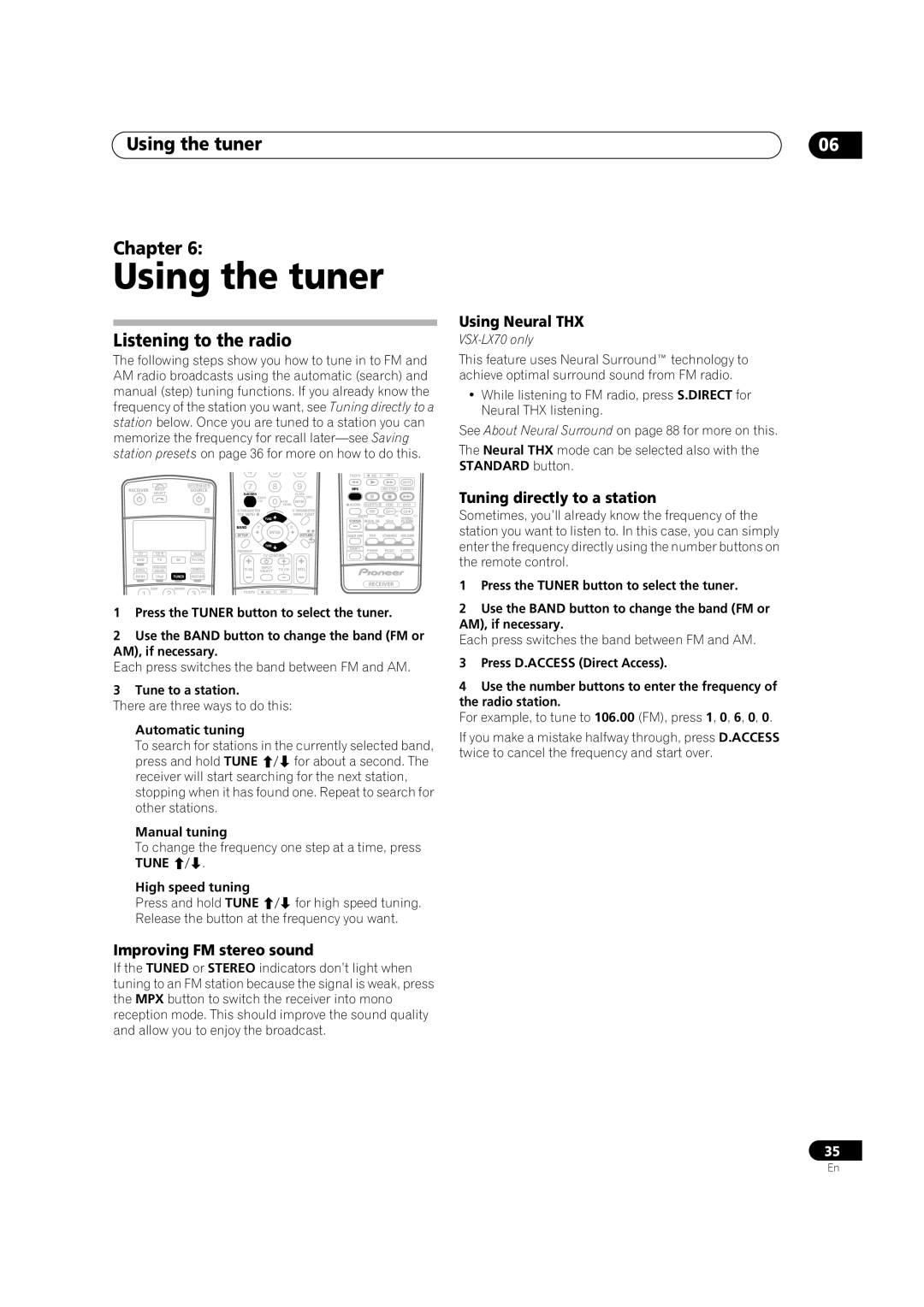 Pioneer VSX-LX70 manual Using the tuner Chapter, Listening to the radio 