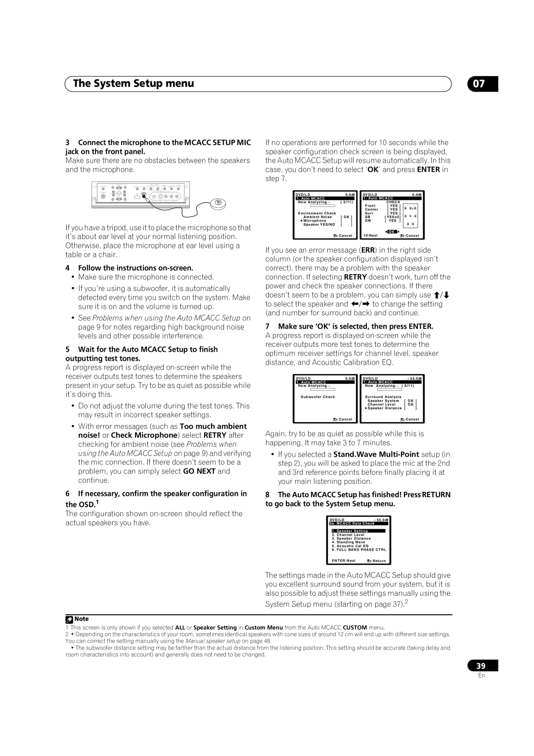 Pioneer VSX-LX70 manual If necessary, confirm the speaker configuration in the OSD.1 