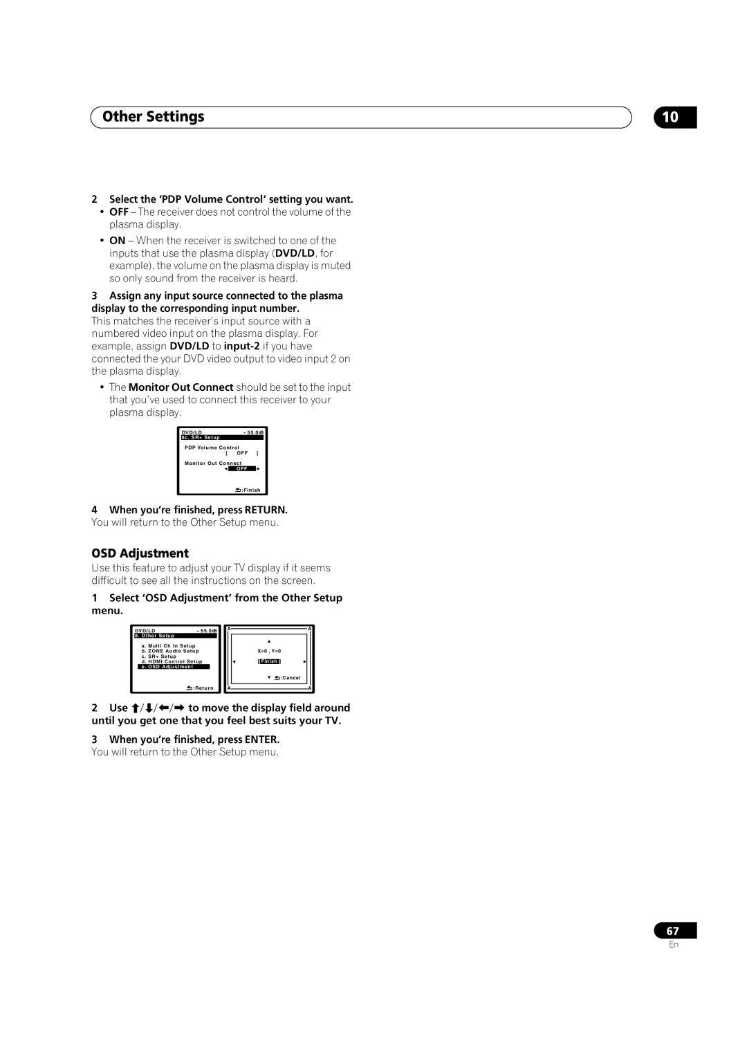 Pioneer VSX-LX70 manual OSD Adjustment, Select the ‘PDP Volume Control’ setting you want 