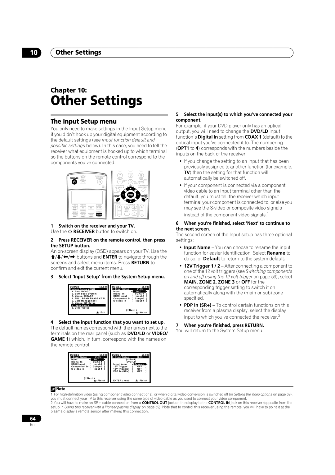 Pioneer VSX-LX70 manual 10Other Settings Chapter, The Input Setup menu 