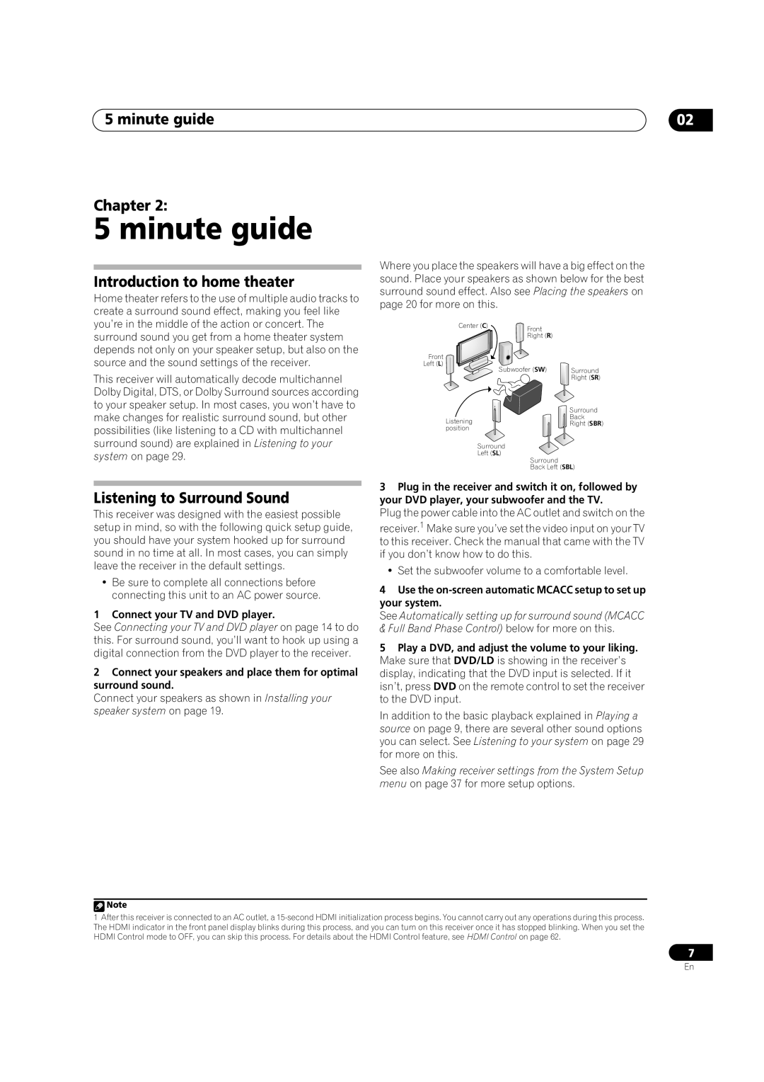 Pioneer VSX-LX70 manual minute guide, Chapter, Introduction to home theater, Listening to Surround Sound 