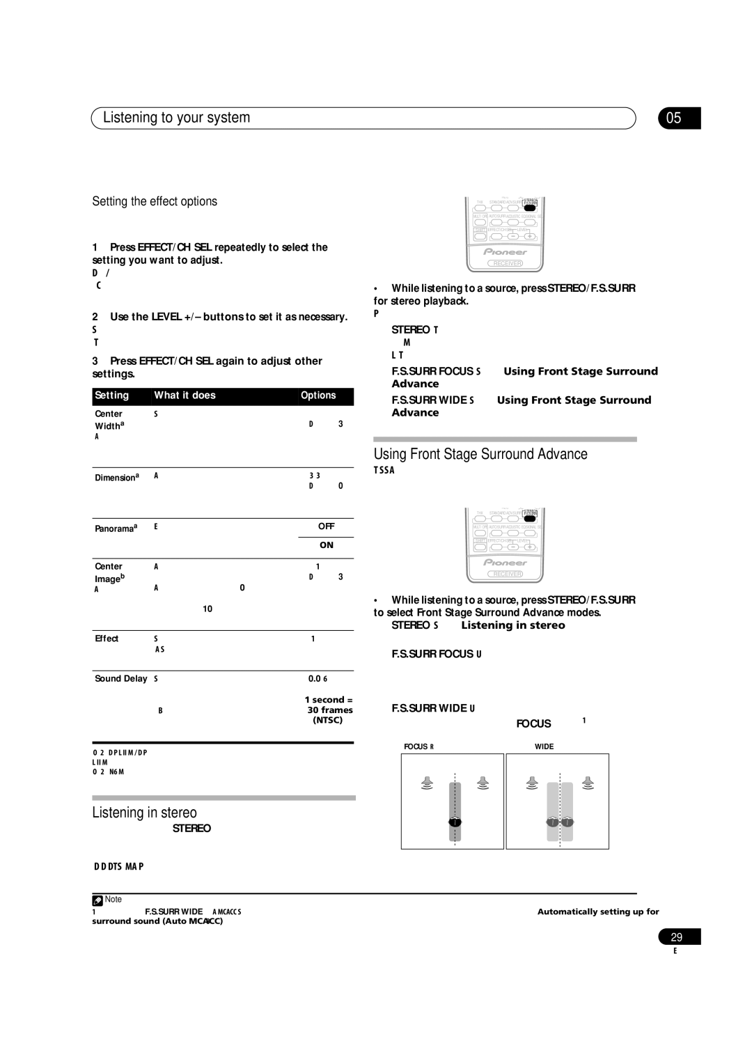 Pioneer VSX1017TXV manual Using Front Stage Surround Advance, Listening in stereo, Setting the effect options 