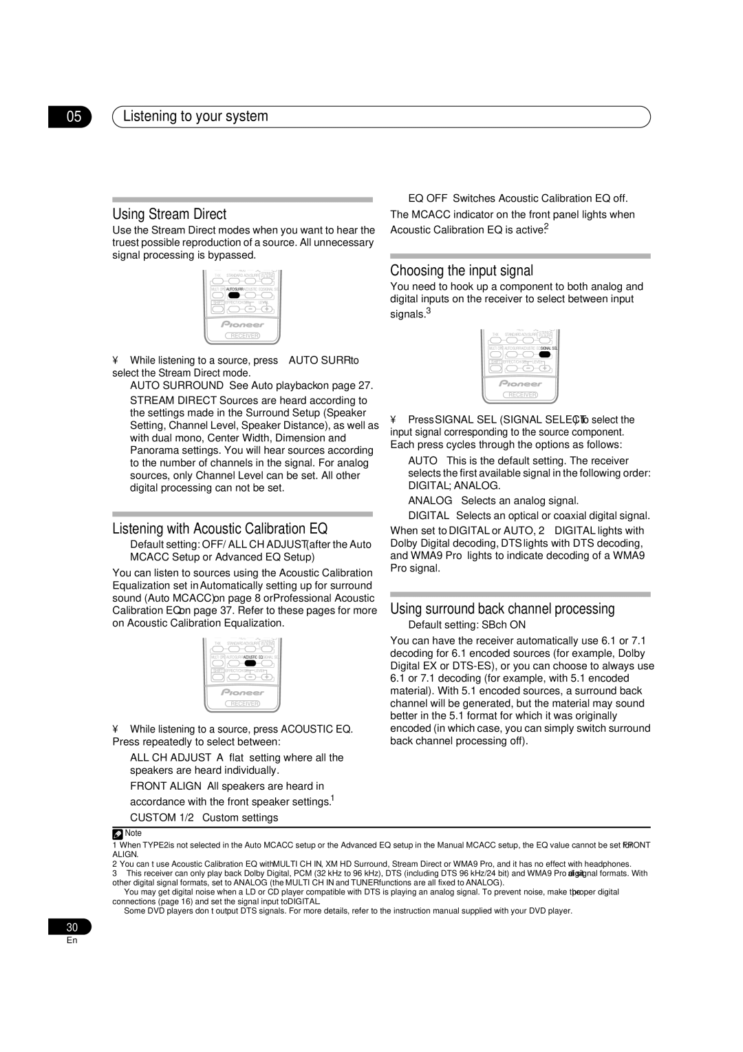 Pioneer VSX1017TXV manual Listening to your system Using Stream Direct, Choosing the input signal, Digital Analog 