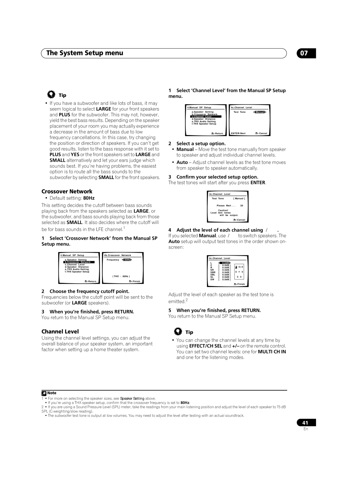 Pioneer VSX1017TXV manual Crossover Network, Channel Level 