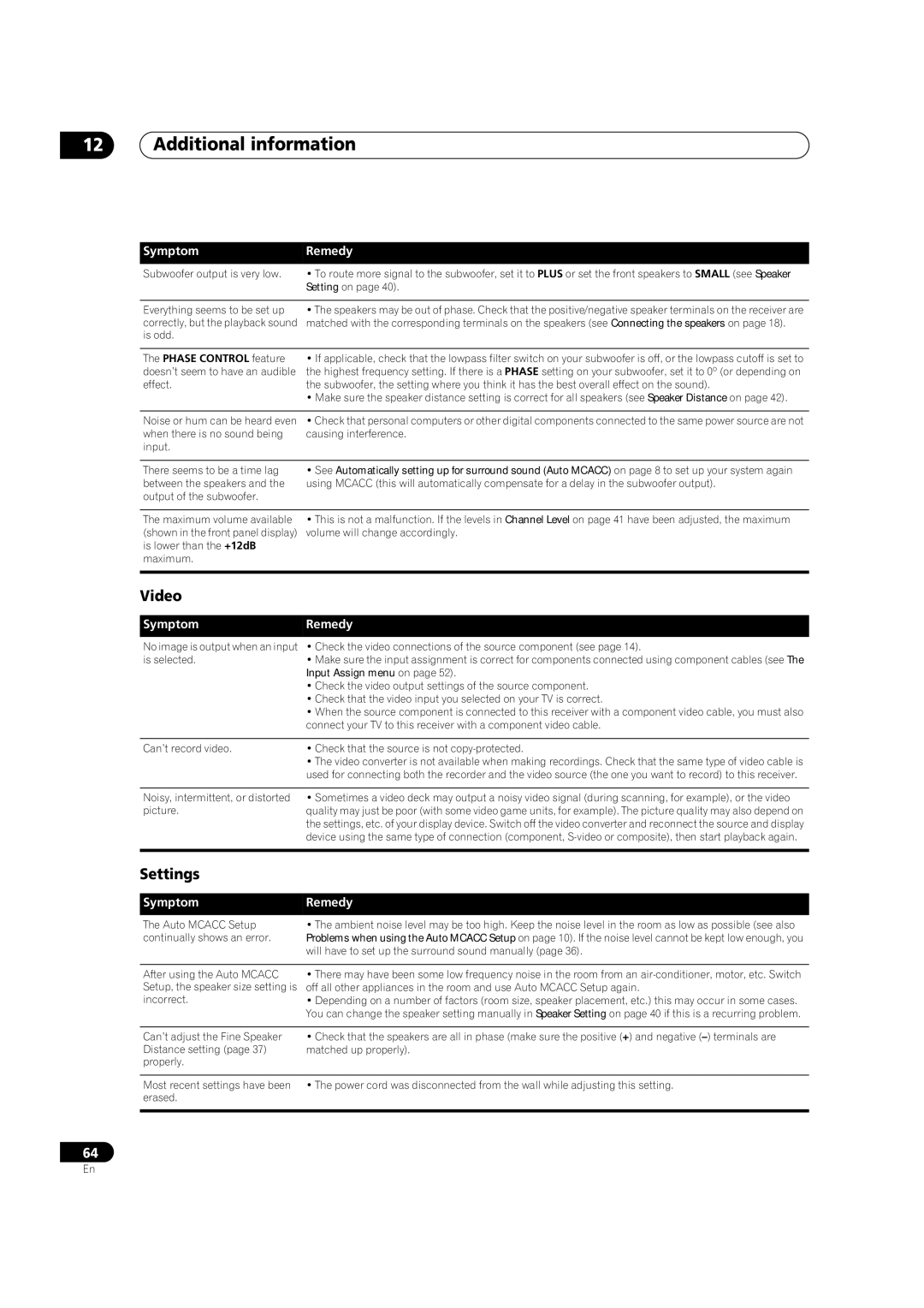 Pioneer VSX1017TXV manual Video, Settings, Phase Control feature 