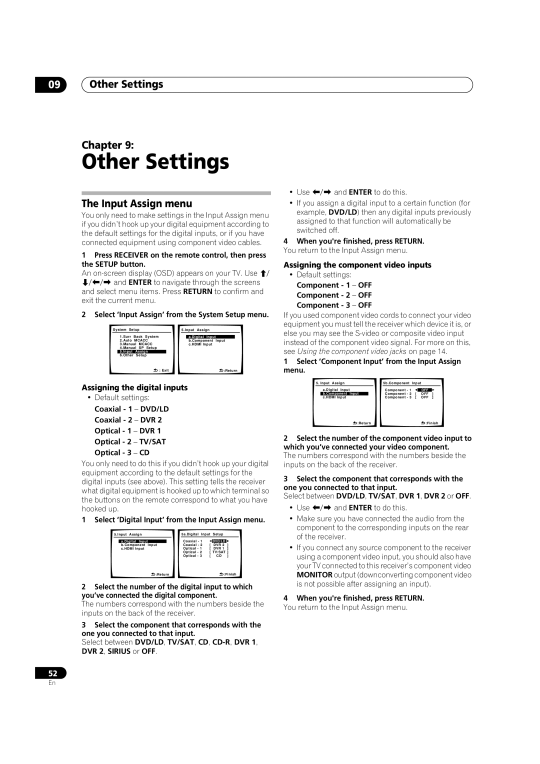 Pioneer VSX1017TXV manual 09Other Settings Chapter, The Input Assign menu, Assigning the digital inputs 