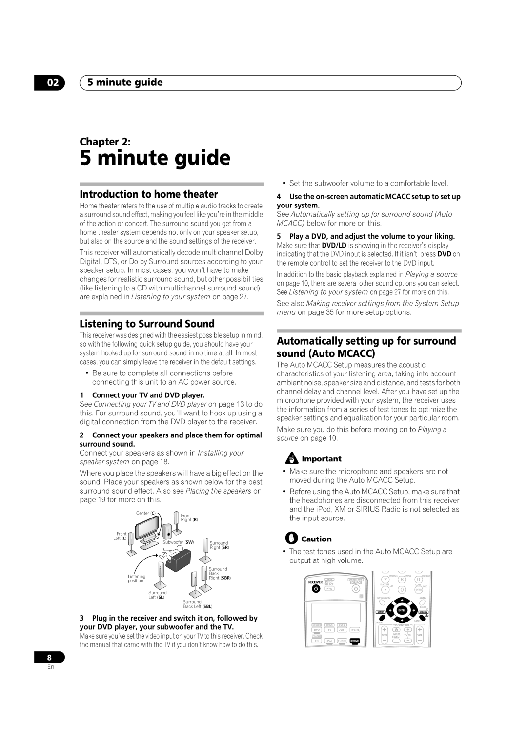 Pioneer VSX1017TXV manual minute guide Chapter, Introduction to home theater, Listening to Surround Sound 