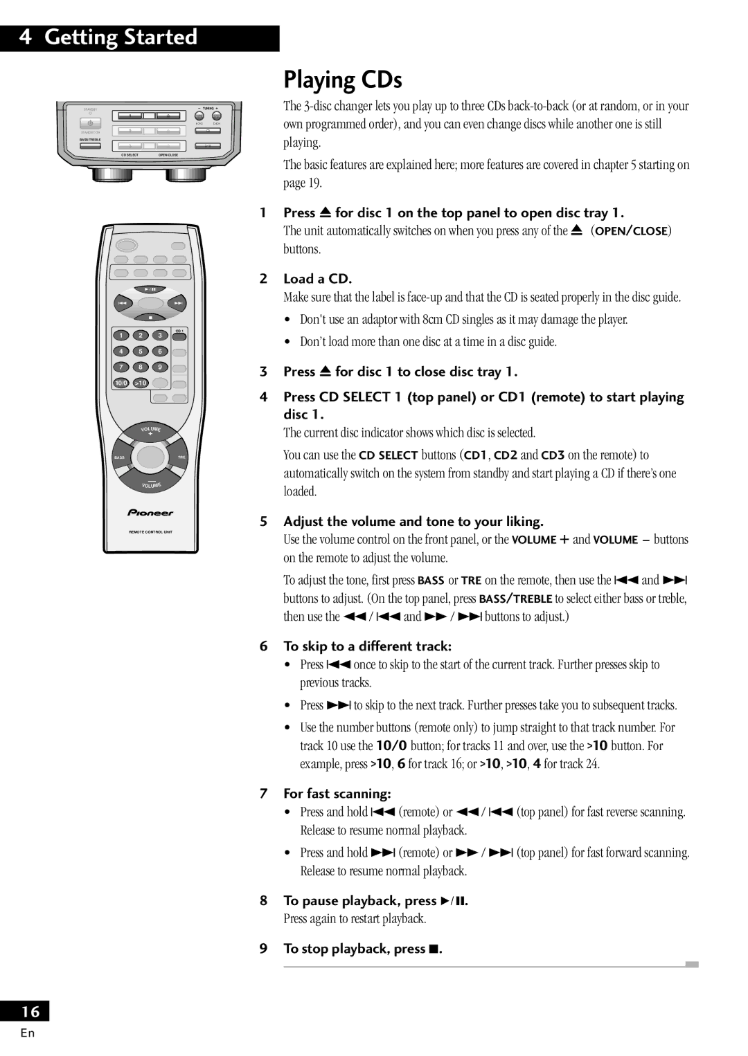 Pioneer X-MT2000 manual Playing CDs 