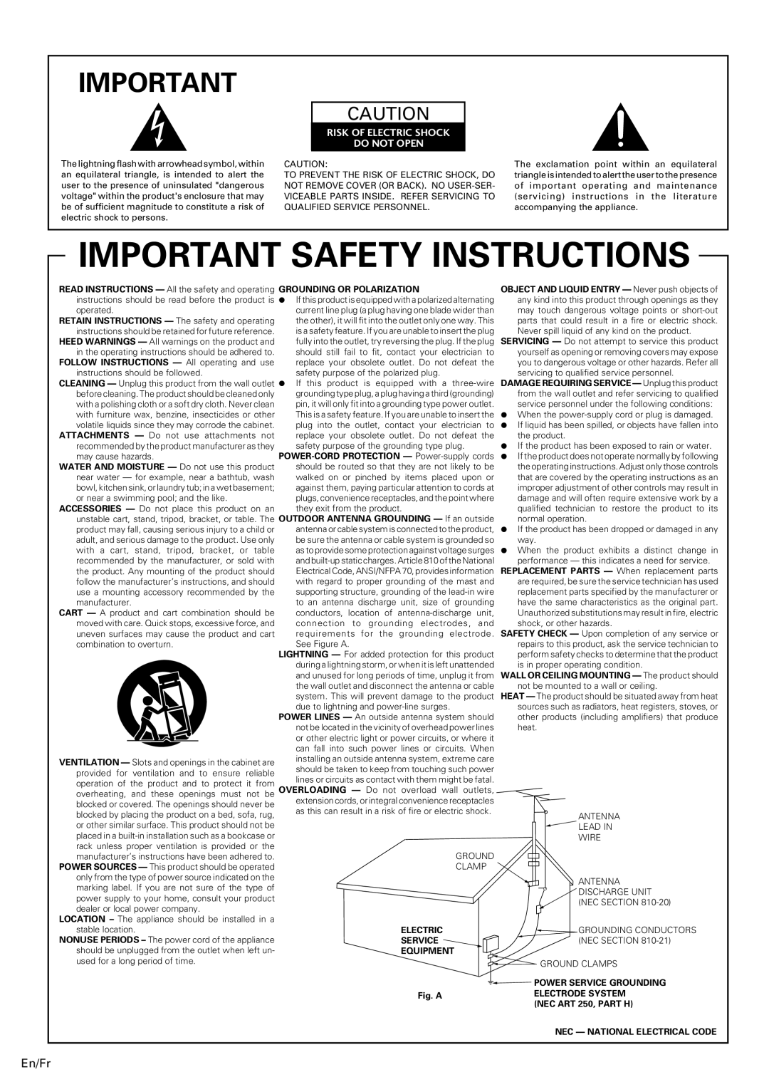 Pioneer X-MT2000 manual Important Safety Instructions 