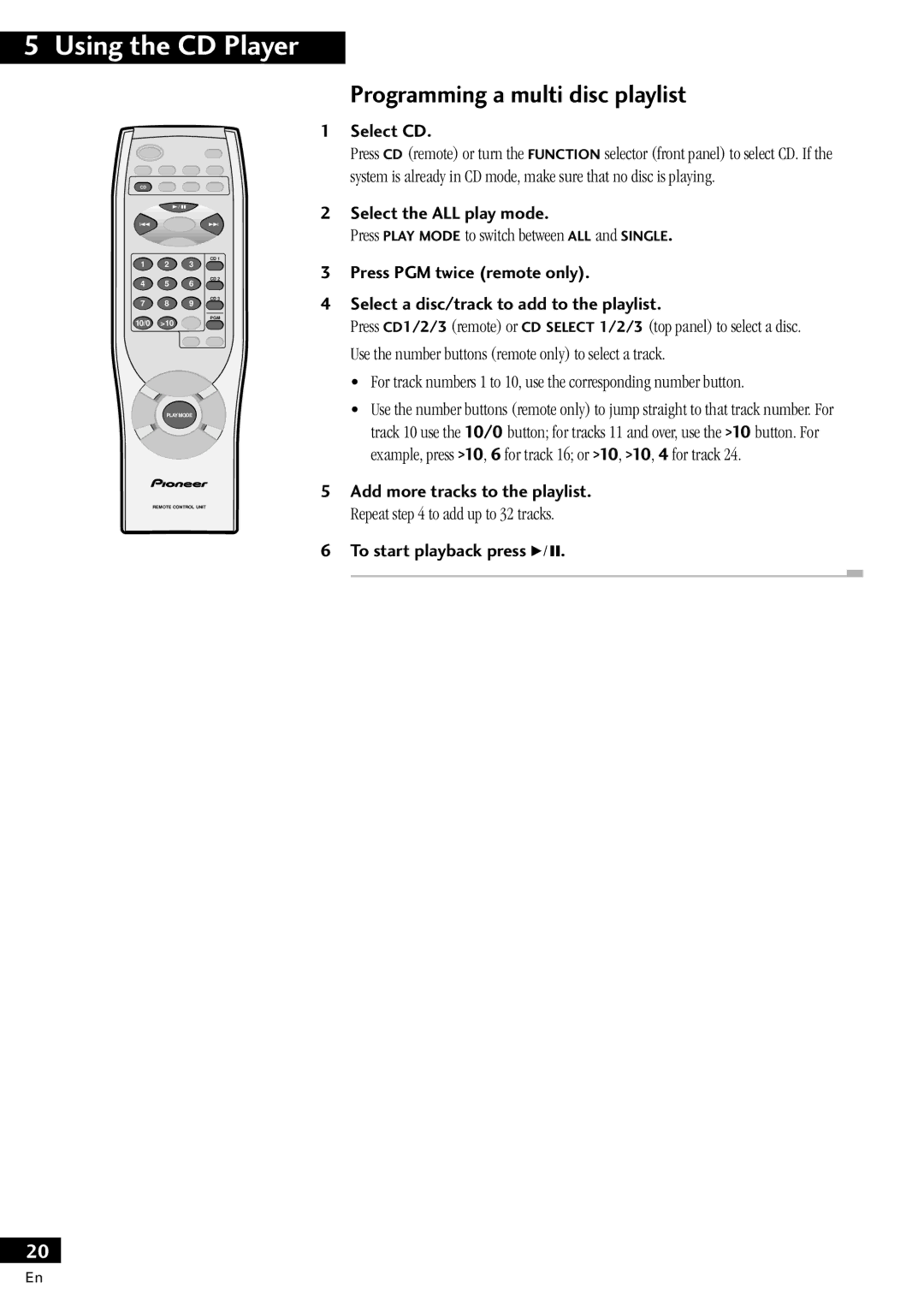 Pioneer X-MT2000 manual Programming a multi disc playlist, Select the ALL play mode 