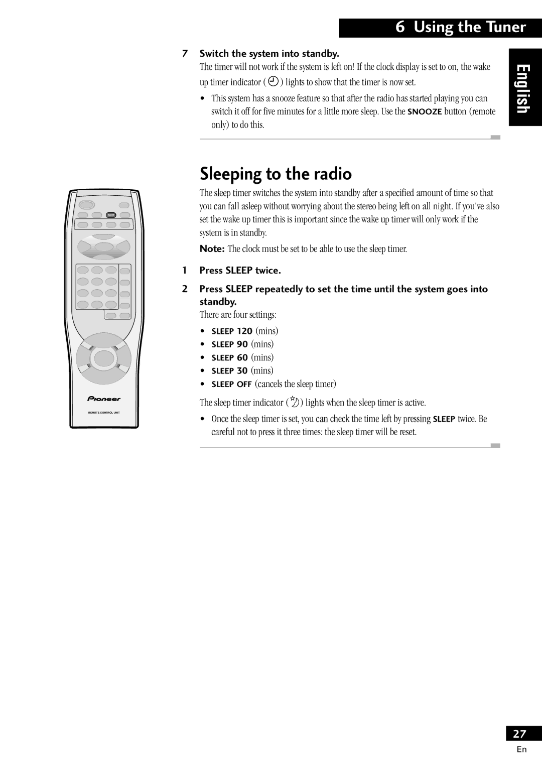 Pioneer X-MT2000 Sleeping to the radio, Lights to show that the timer is now set, Only to do this, There are four settings 