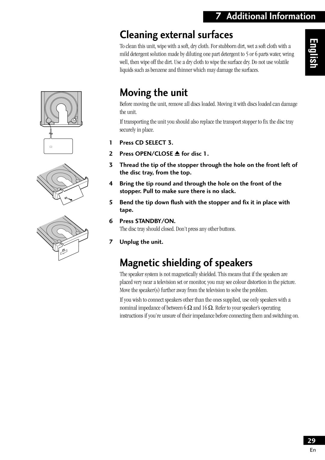 Pioneer X-MT2000 manual Cleaning external surfaces, Moving the unit, Magnetic shielding of speakers, Unplug the unit 