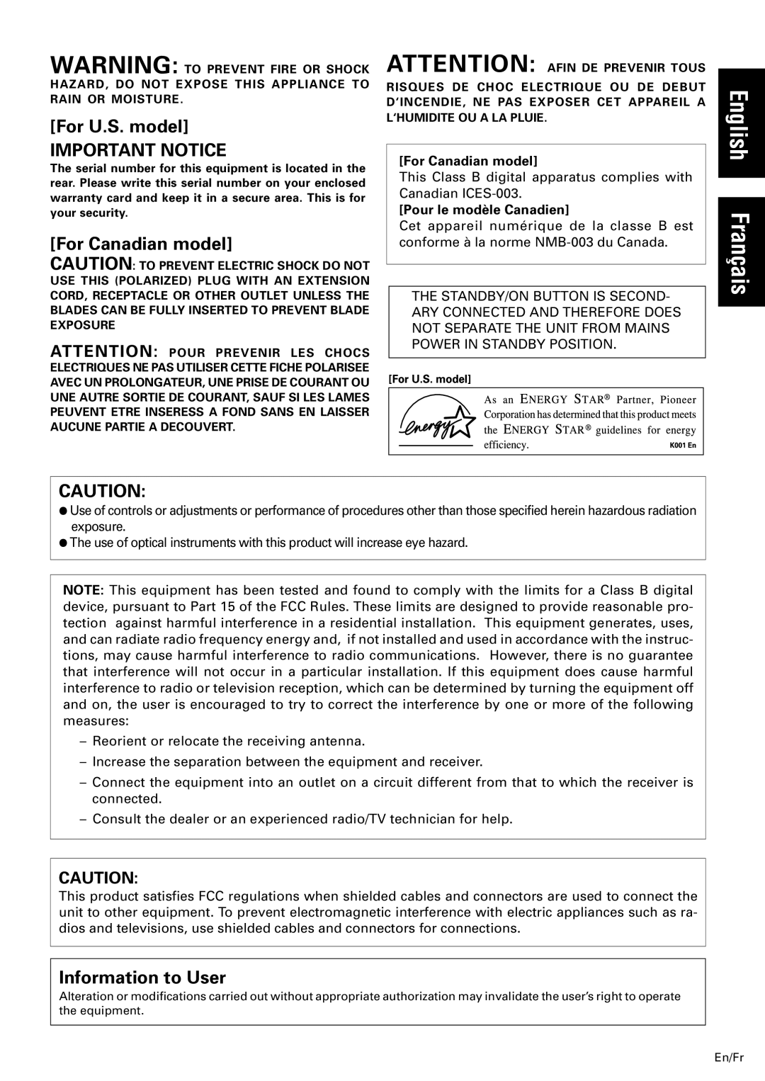 Pioneer X-MT2000 manual English Français 