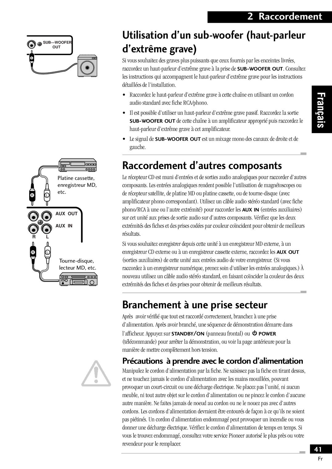 Pioneer X-MT2000 manual Utilisation dÕun sub-woofer haut-parleur dÕextrme grave, Raccordement dÕautres composants 