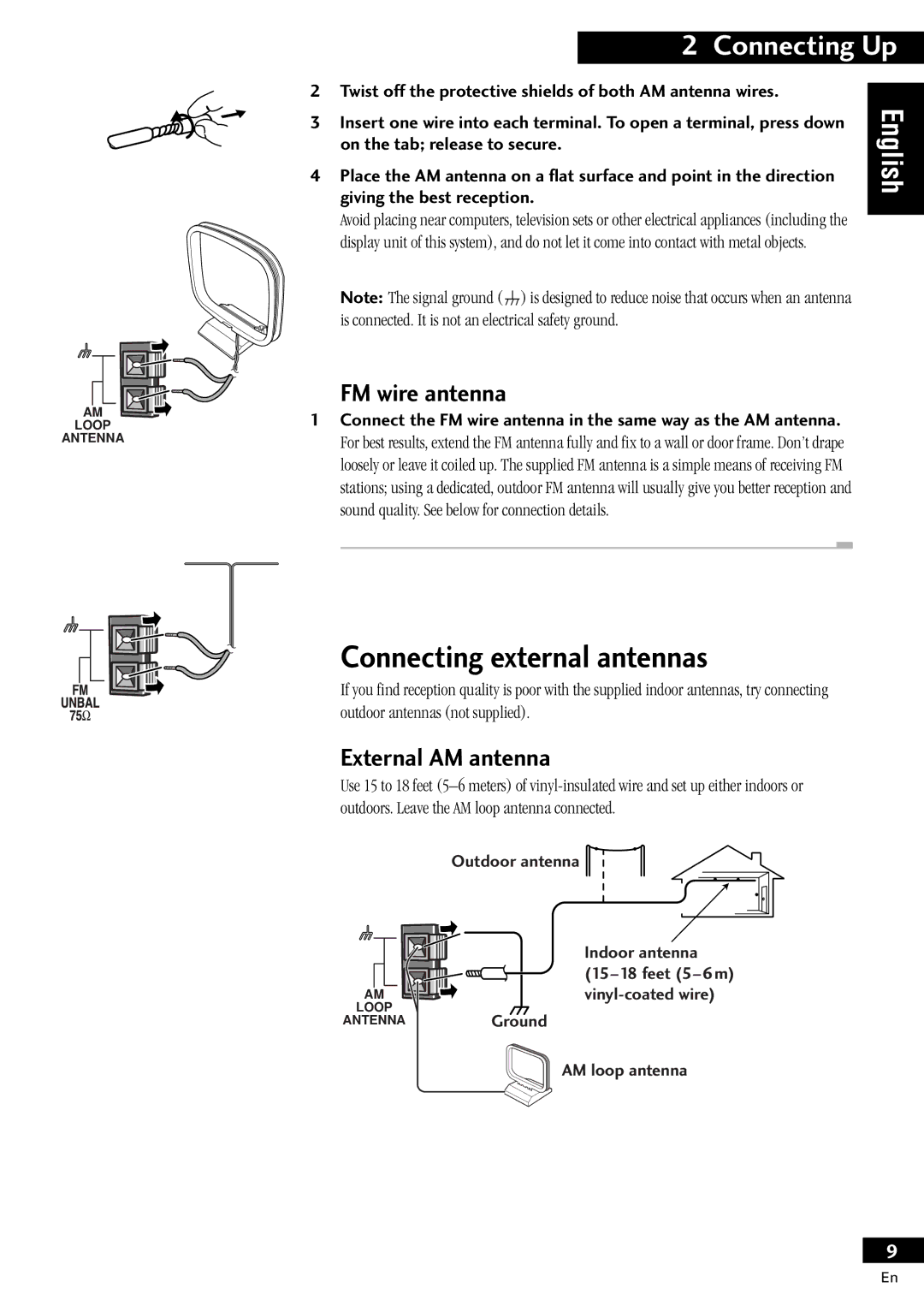 Pioneer X-MT2000 manual Connecting external antennas, FM wire antenna, External AM antenna 