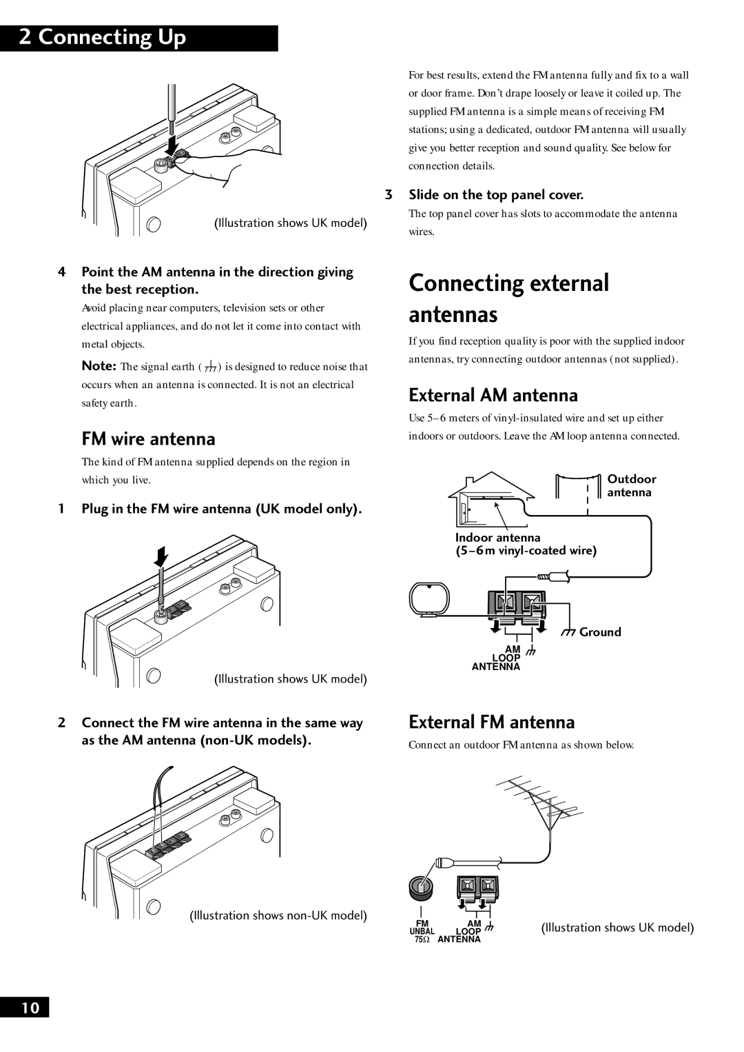 Pioneer S-NS1-LRW, XC-NS1, XC-F10 Connecting external antennas, FM wire antenna, External AM antenna, External FM antenna 