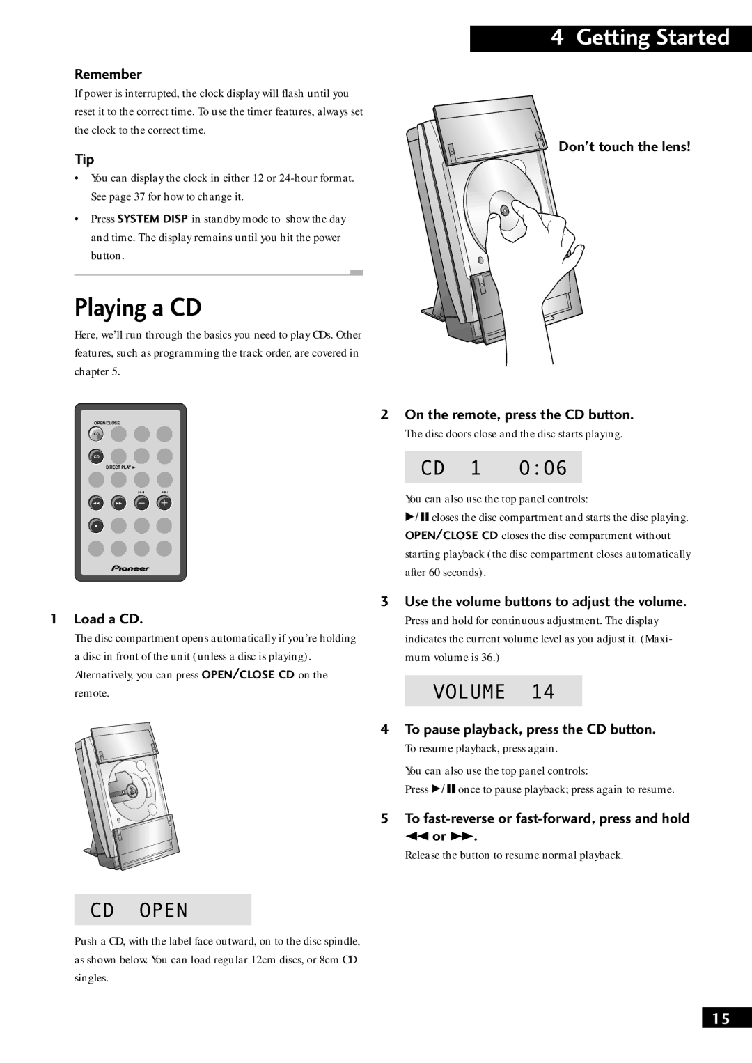 Pioneer S-F10-LRW, XC-NS1, XC-F10, S-NS1-LRW, CT-F10, M-F10, M-NS1 manual Playing a CD, Getting Started 