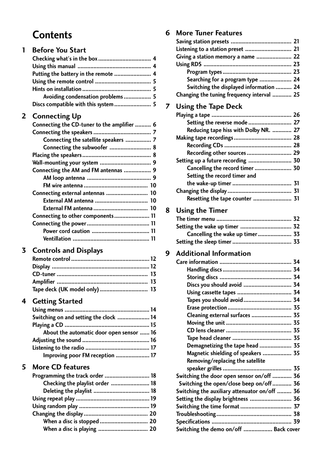 Pioneer S-NS1-LRW, XC-NS1, S-F10-LRW, XC-F10, CT-F10, M-F10, M-NS1 manual Contents 