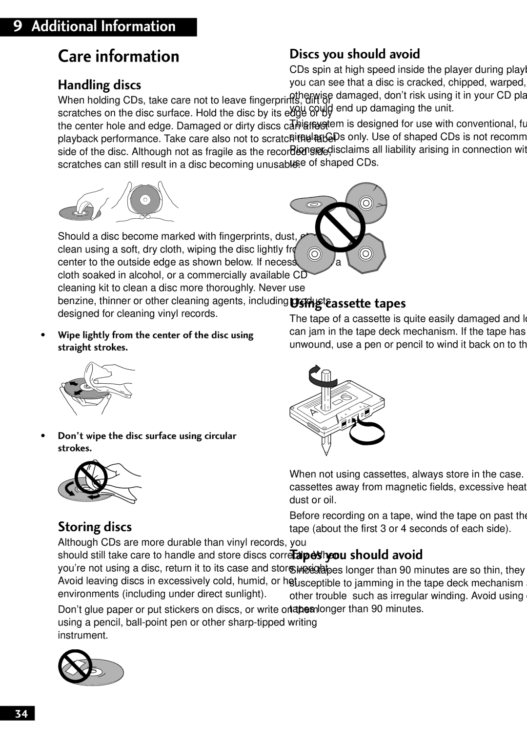 Pioneer M-NS1, XC-NS1, S-F10-LRW, XC-F10, S-NS1-LRW, CT-F10, M-F10 manual Care information 