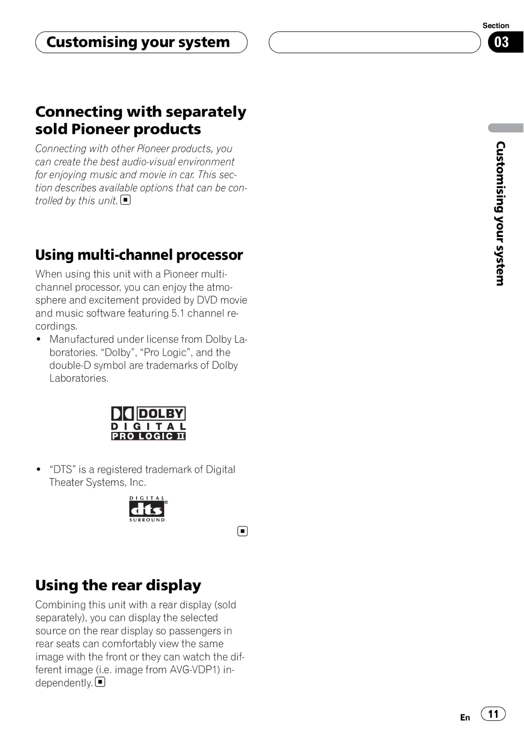 Pioneer XDV-P6 operation manual Using multi-channel processor, Using the rear display 