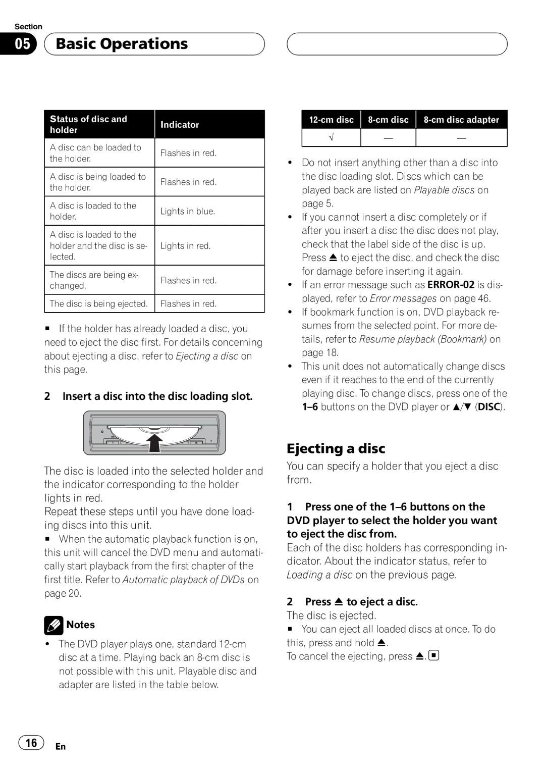 Pioneer XDV-P6 operation manual Basic Operations, Ejecting a disc 