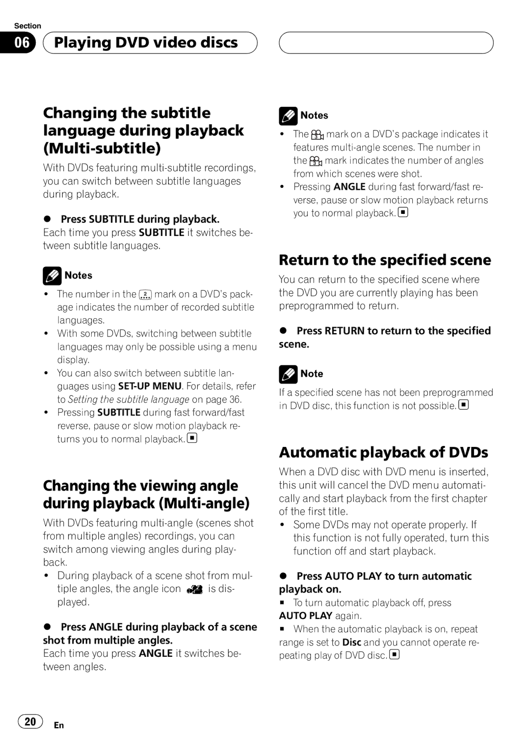 Pioneer XDV-P6 operation manual Changing the viewing angle during playback Multi-angle, Return to the specified scene 