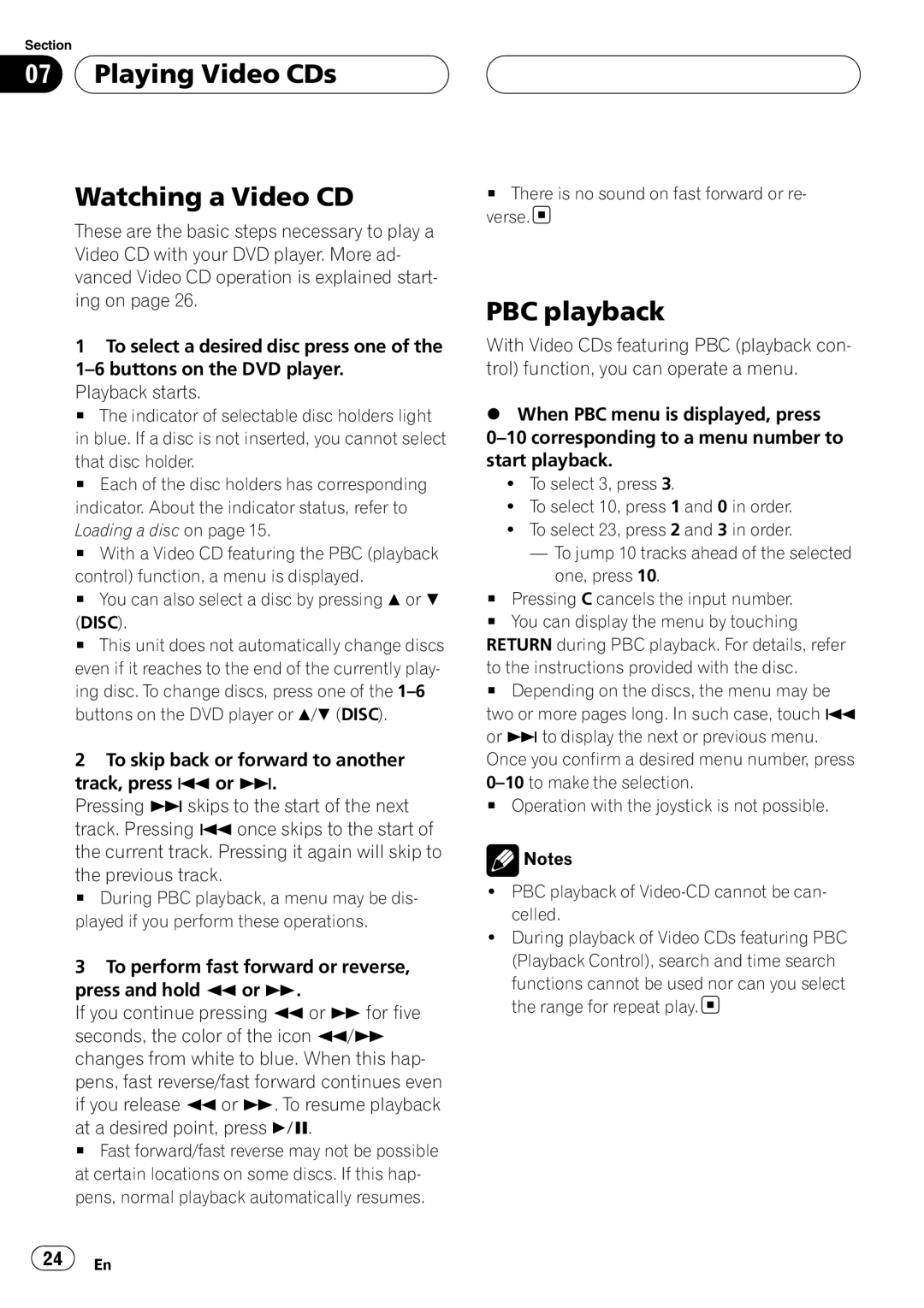 Pioneer XDV-P6 operation manual Playing Video CDs Watching a Video CD, PBC playback 