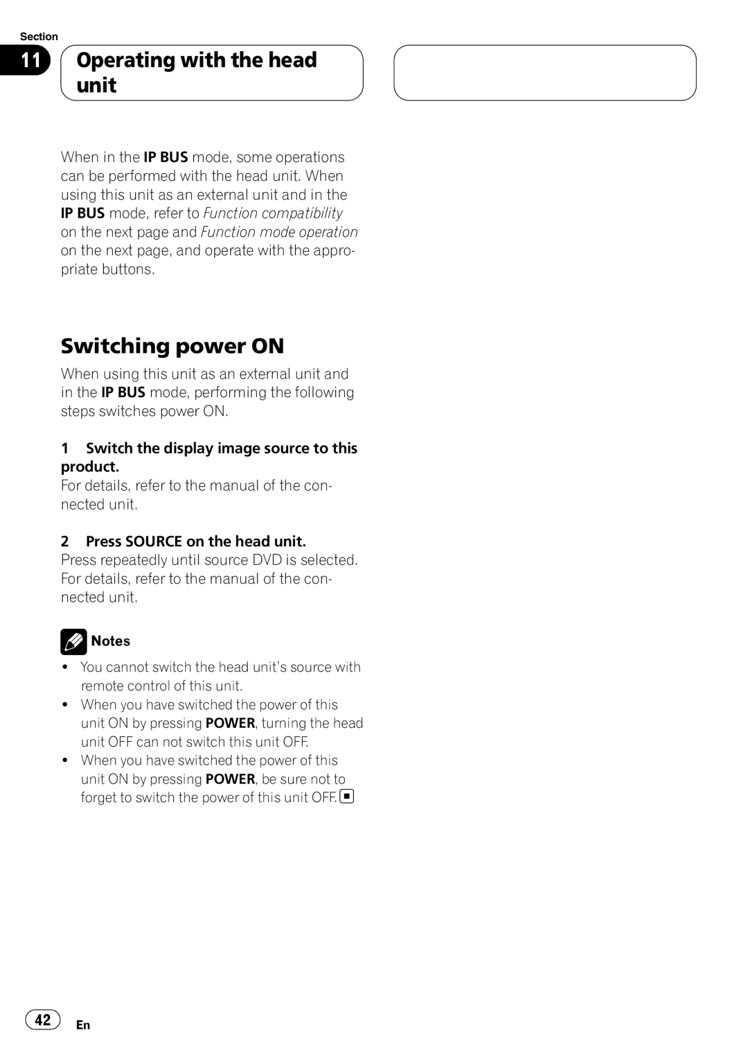 Pioneer XDV-P6 operation manual Operating with the head unit, Switching power on 