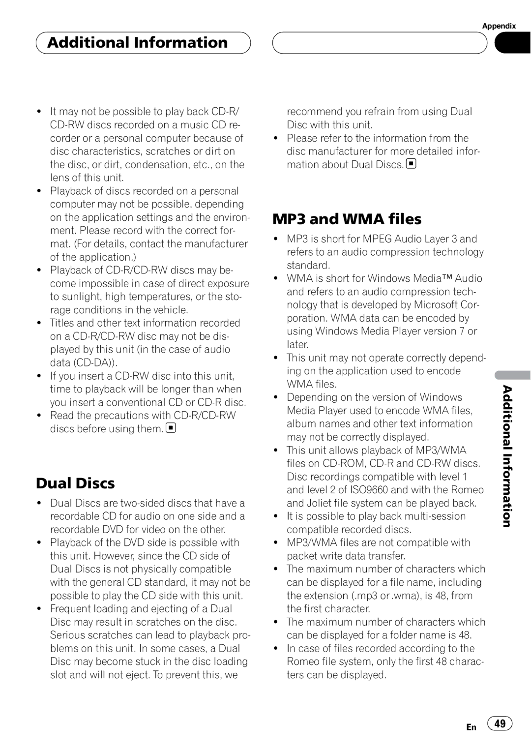 Pioneer XDV-P6 Dual Discs, MP3 and WMA files, Depending on the version of Windows, Files on CD-ROM, CD-R and CD-RW discs 