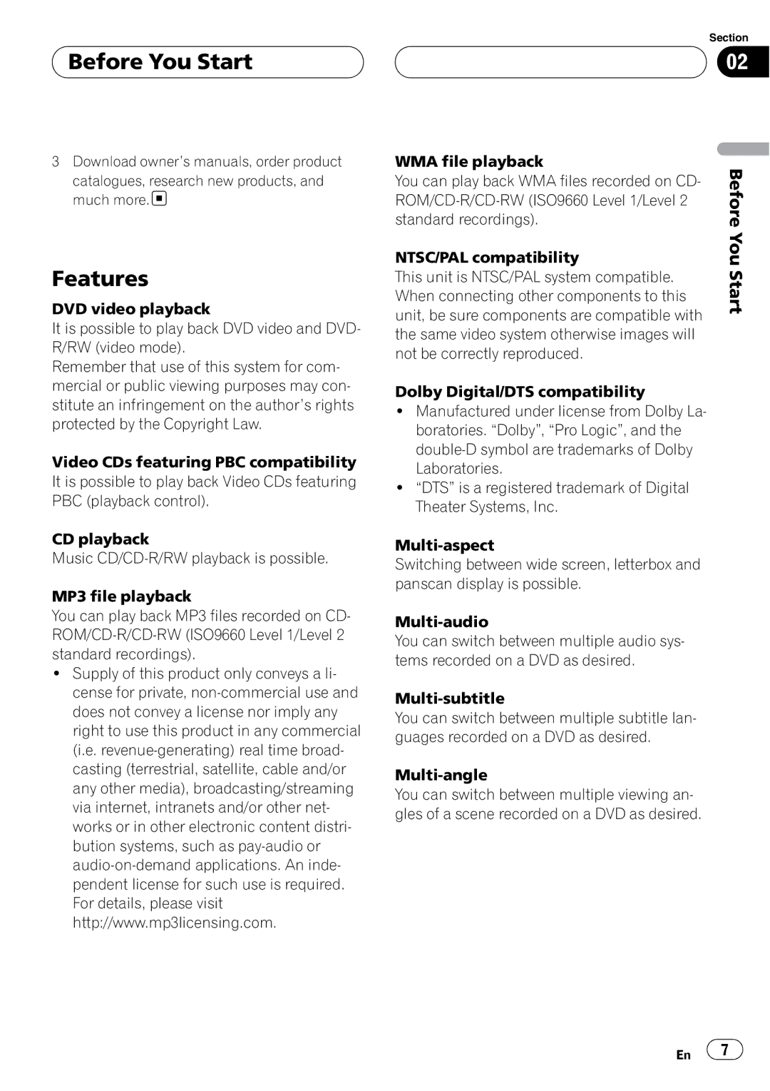 Pioneer XDV-P6 operation manual Features 