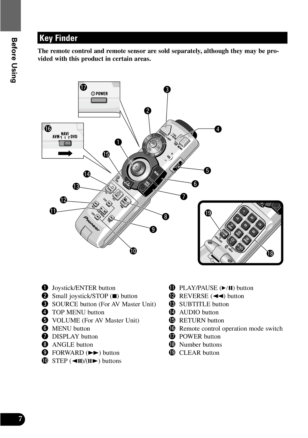 Pioneer XDV-P9 owner manual Key Finder 