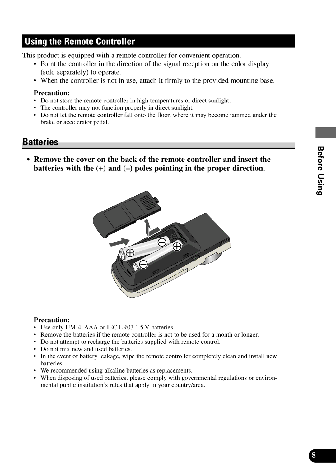 Pioneer XDV-P9 owner manual Using the Remote Controller, Batteries 