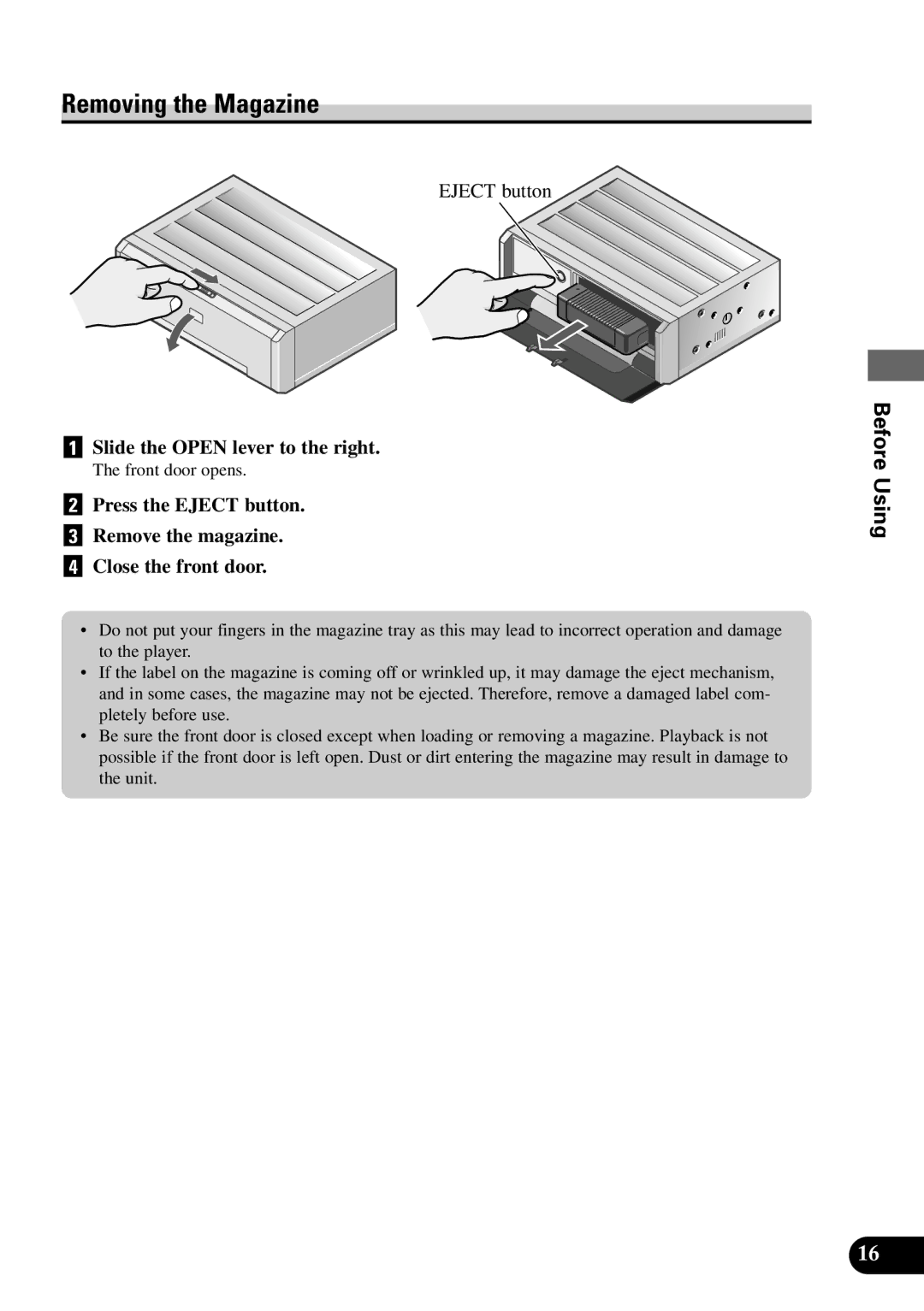 Pioneer XDV-P9 owner manual Removing the Magazine, Eject button 