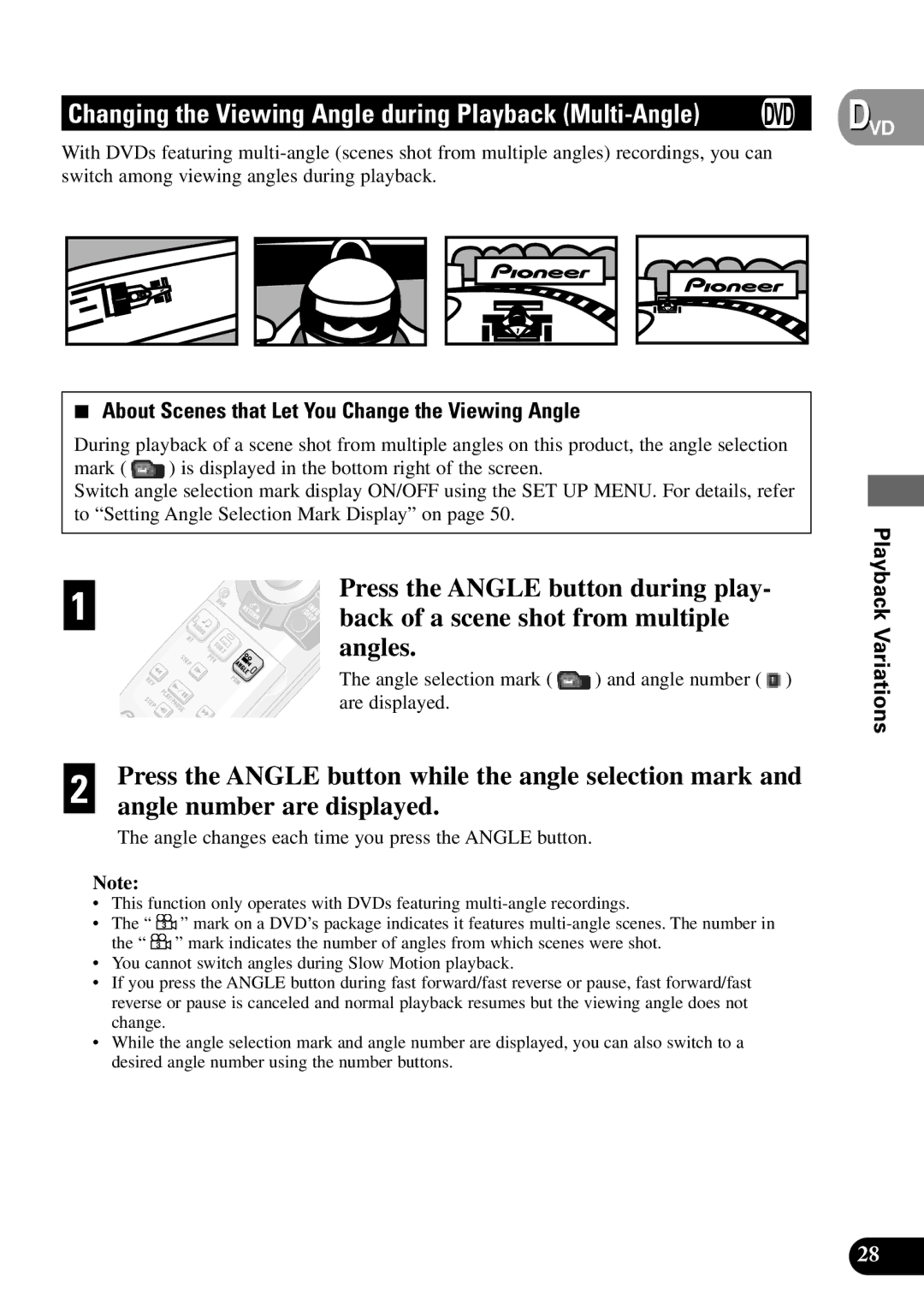 Pioneer XDV-P9 owner manual Changing the Viewing Angle during Playback Multi-Angle 