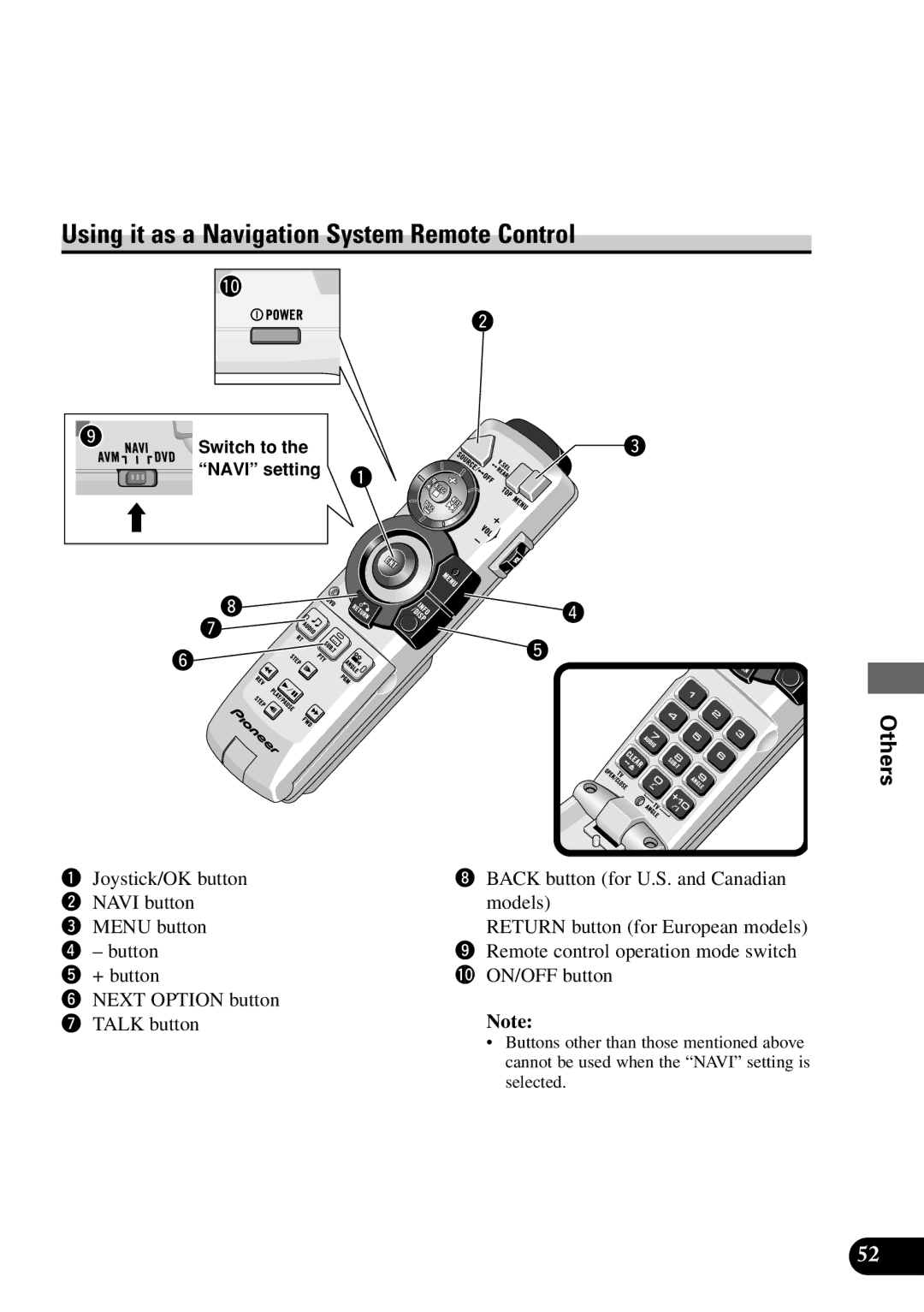 Pioneer XDV-P9 owner manual Using it as a Navigation System Remote Control 