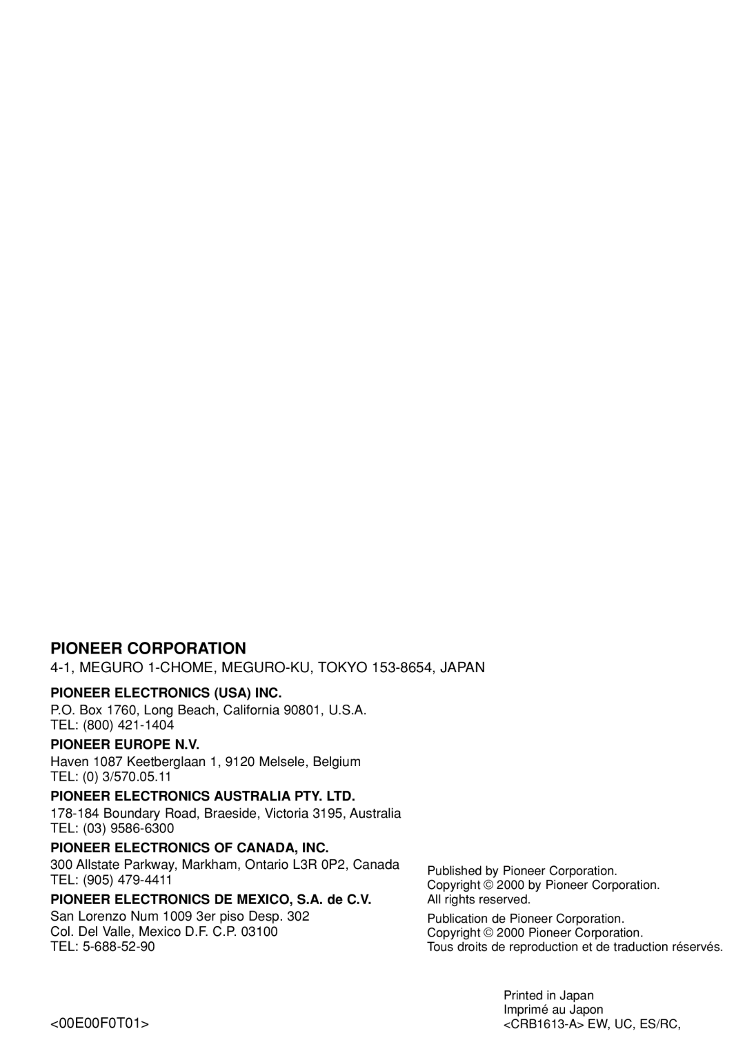 Pioneer XDV-P9 owner manual Pioneer Corporation 