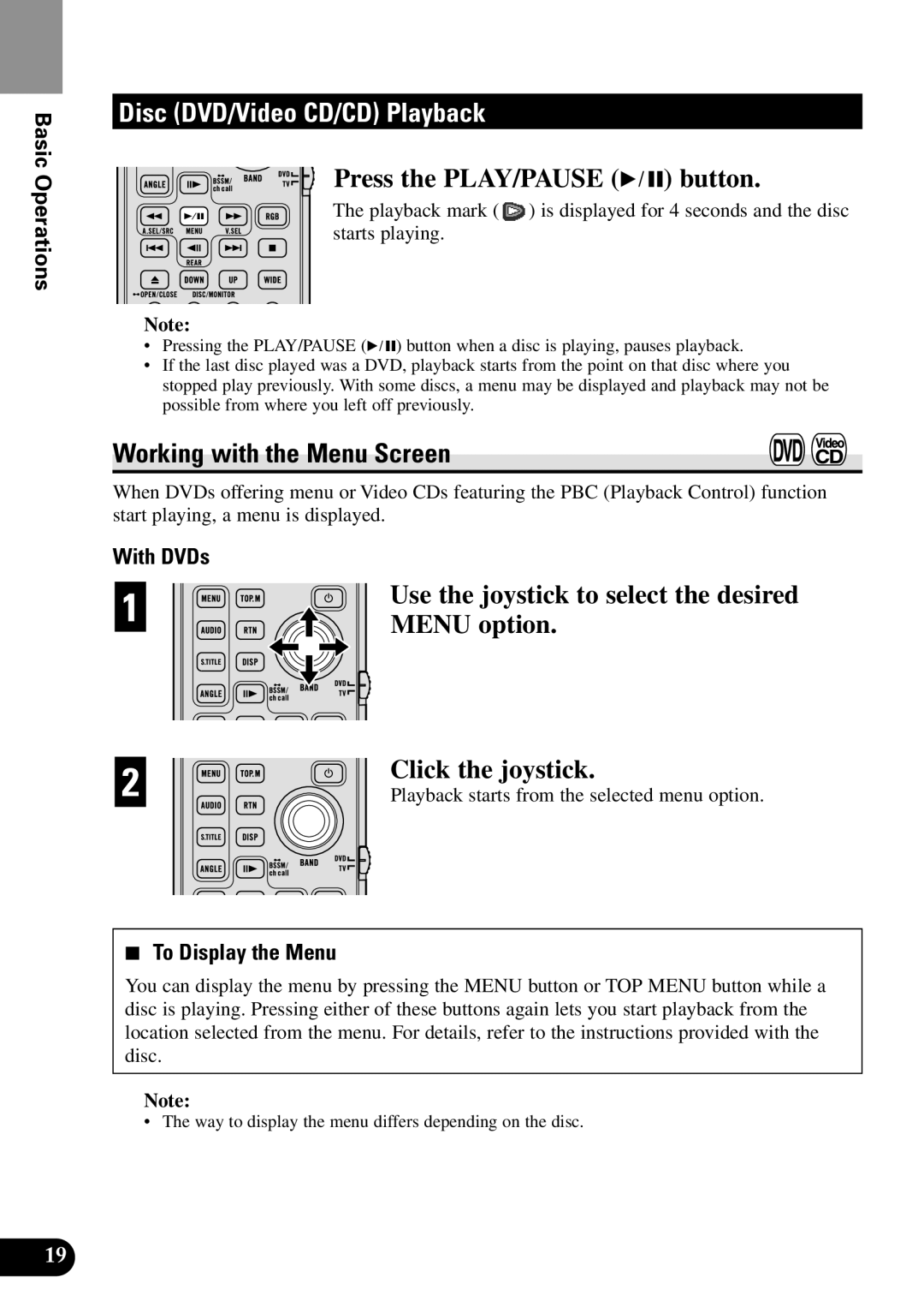 Pioneer XDV-P90 owner manual Disc DVD/Video CD/CD Playback, Working with the Menu Screen 