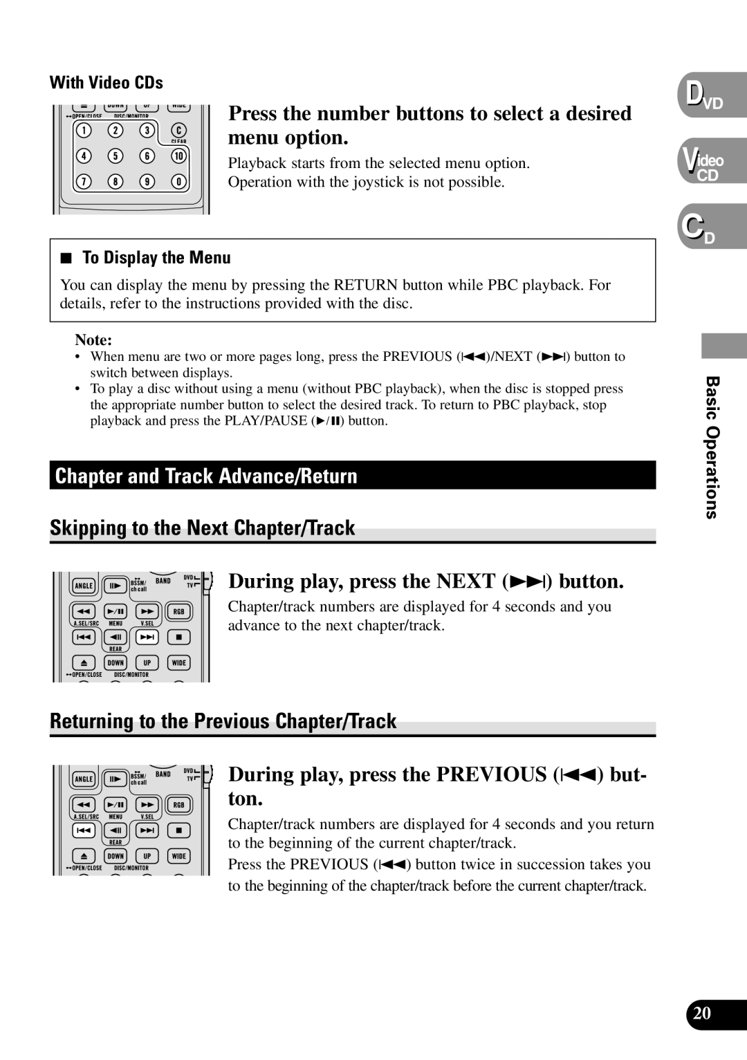 Pioneer XDV-P90 owner manual Chapter and Track Advance/Return, Skipping to the Next Chapter/Track 