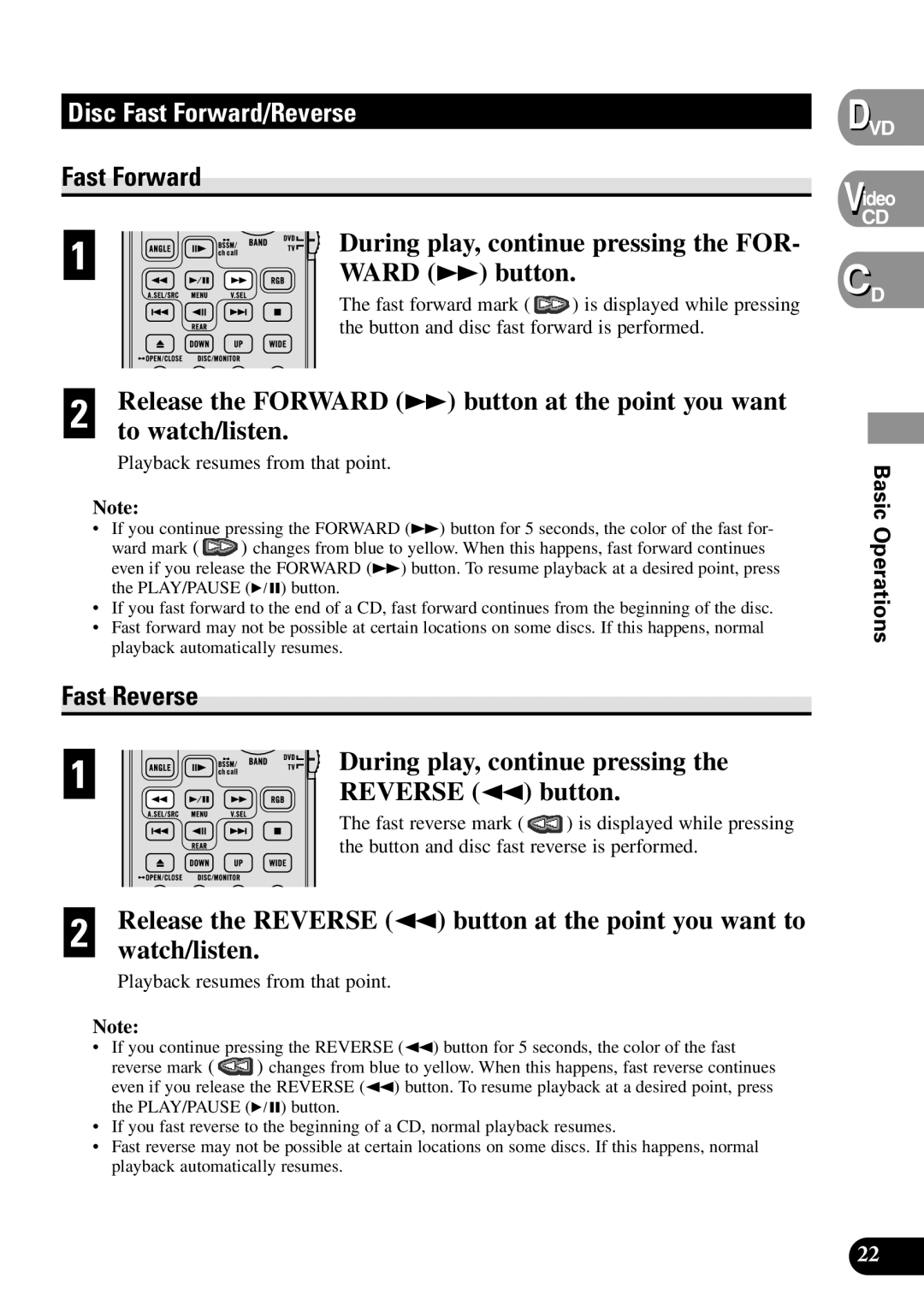 Pioneer XDV-P90 owner manual Disc Fast Forward/Reverse, Fast Reverse 