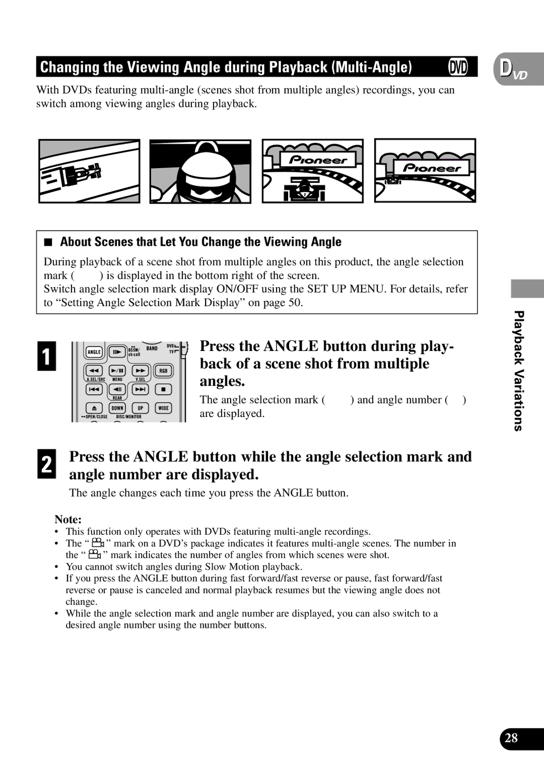 Pioneer XDV-P90 owner manual Changing the Viewing Angle during Playback Multi-Angle 