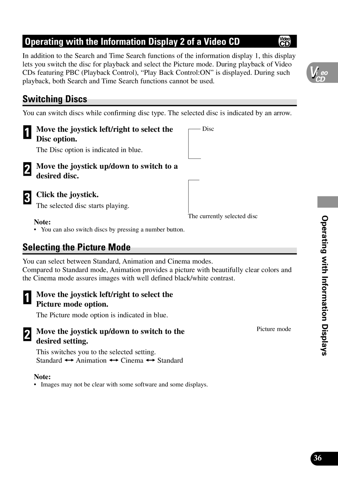 Pioneer XDV-P90 owner manual Operating with the Information Display 2 of a Video CD, Move the joystick left/right to select 